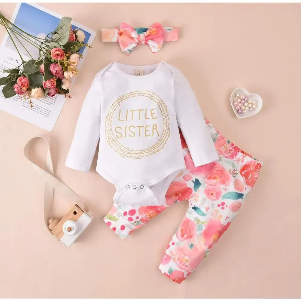 LittleSister Outfit Matching Baby Girl clothes LongSleeve Floral Pant Set 12-18M